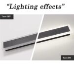 Long minimalist black LED wall light with acrylic enclosure on a modern exterior wall