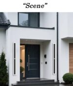 Long minimalist black LED wall light with acrylic enclosure on a modern exterior wall