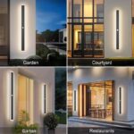 Long minimalist black LED wall light with acrylic enclosure on a modern exterior wall