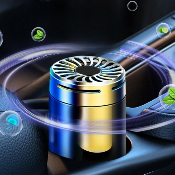 Compact natural solid car aromatherapy. Air freshener mounted on a car air vent