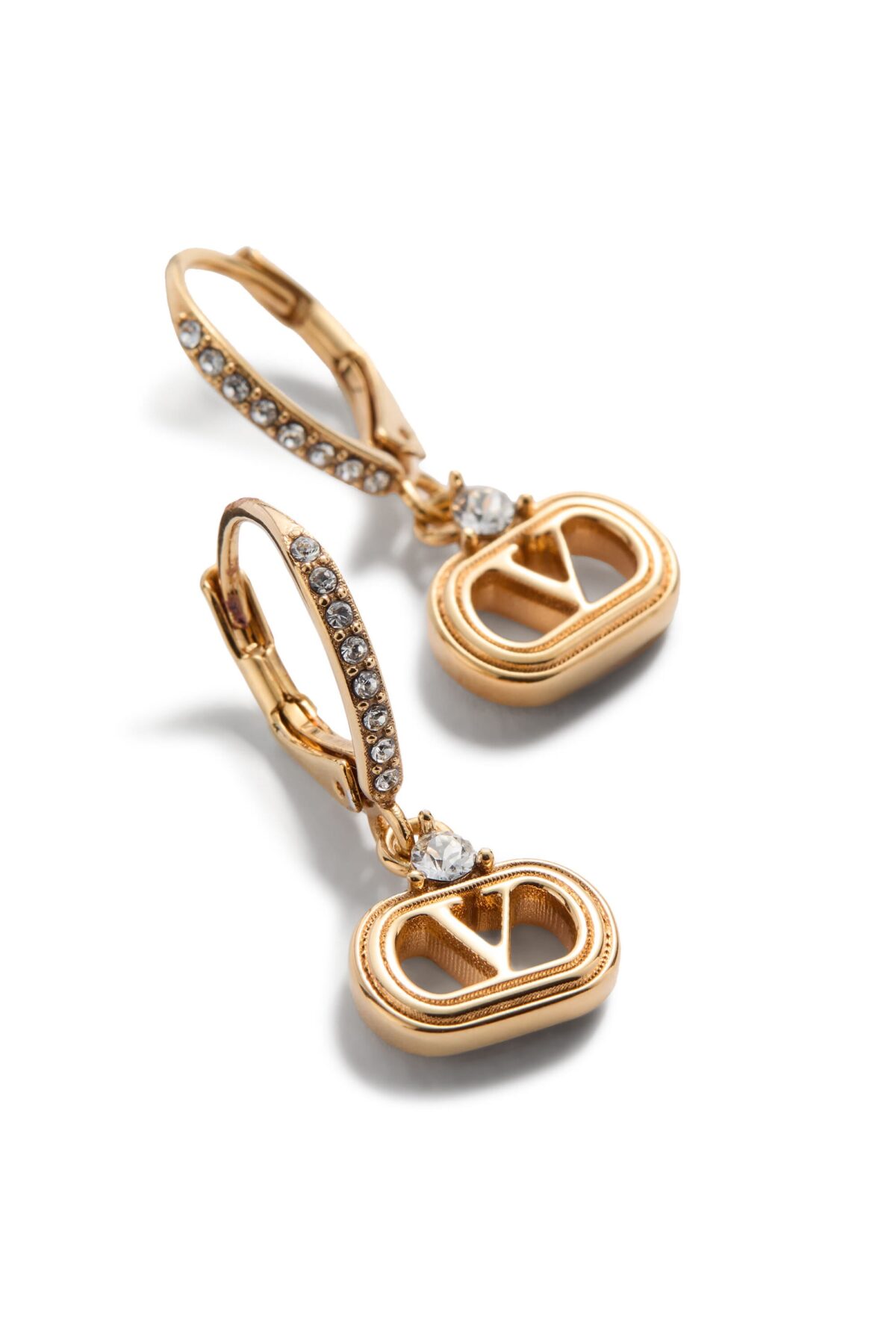Valentino Garavani Ovalette Earrings in gold metal with Swarovski crystal detailing.