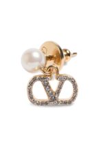 Valentino Garavani VLogo Signature earrings featuring pearls and Swarovski crystals on gold-tone metal.