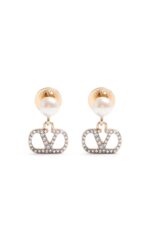 Valentino Garavani VLogo Signature earrings featuring pearls and Swarovski crystals on gold-tone metal.