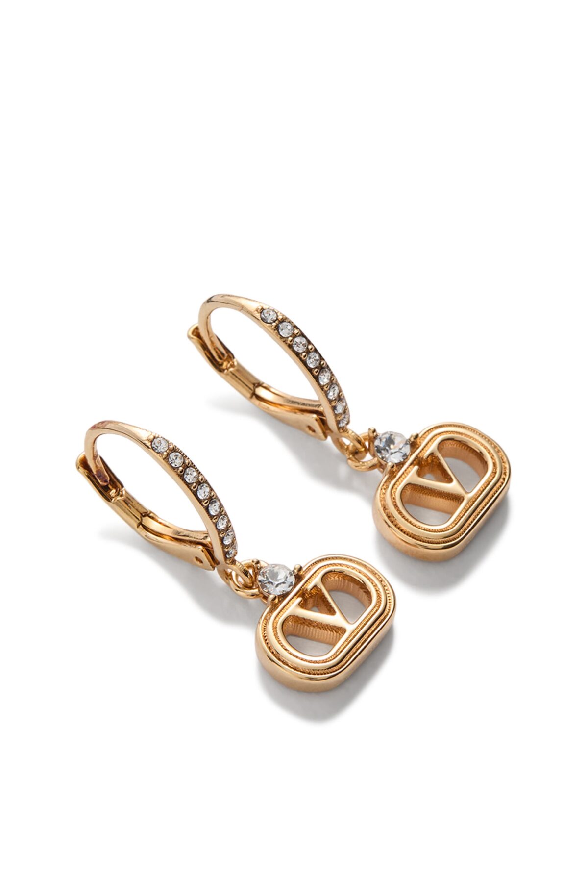 Valentino Garavani Ovalette Earrings in gold metal with Swarovski crystal detailing.