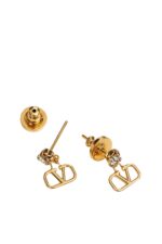 Pair of Valentino Garavani VLogo earrings in 18kt gold-plated brass with Swarovski crystal studs.