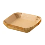 Stack of 50 square brown parchment paper liners for air fryers 20cm