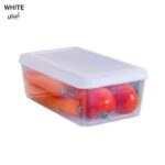 Rectangular transparent plastic food storage box with white lid for fridge organization