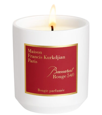 Maison Francis Kurkdjian Baccarat Rouge 540 luxury candle with a red and gold label.