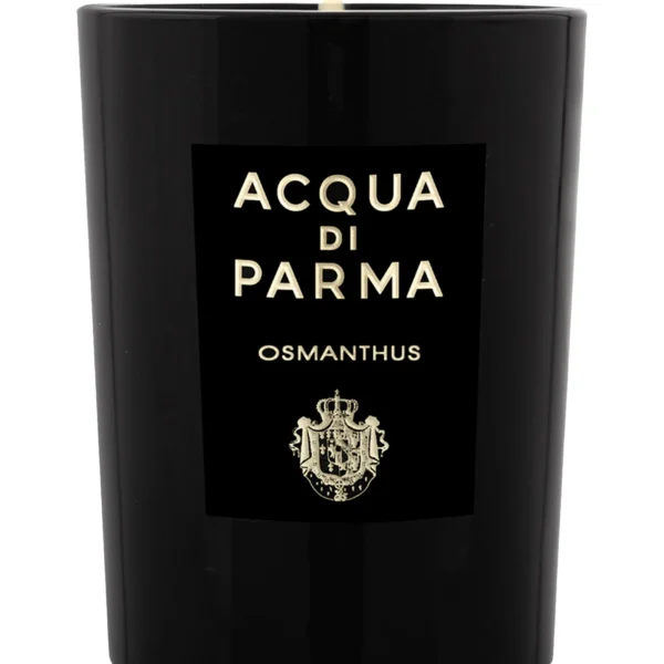 Acqua di Parma Osmanthus candle in a luxury black glass jar with gold lettering.