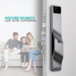 TYSH LWF27 smart lock with face recognition and video camera on a wooden door