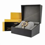 Forever Fendi square watch with diamond bezel and black yellow gold FF logo bracelet