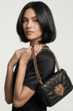 Black quilted Dolce & Gabbana Devotion bag with gold jewel heart logo