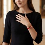 Escada Scarlett women's watch with red rectangular dial and red leather strap