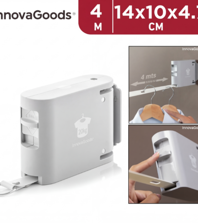 InnovaGoods Raclox wall-mounted retractable clothesline with hangers in holes