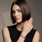 Furla Arch Double stiff bangle in rose gold with enamelled logo motif