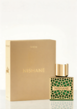 Gold-labeled bottle of Nishane Shem Extrait de Parfum with black cap.