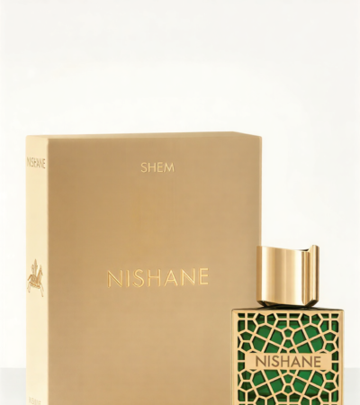 Gold-labeled bottle of Nishane Shem Extrait de Parfum with black cap.