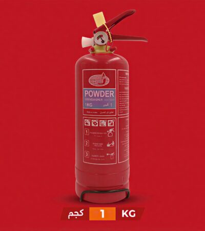 Red 1kg dry powder fire extinguisher with pressure gauge and safety pin