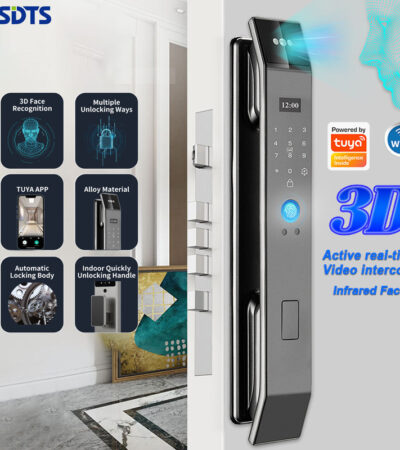 XSDTS DF14XF smart door lock with 3D facial recognition on a modern steel door