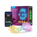 Govee RGBIC Curtain Lights displaying a colorful heart pattern on a window