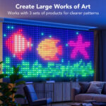 Govee RGBIC Curtain Lights displaying a colorful heart pattern on a window