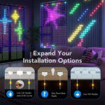 Govee RGBIC Curtain Lights displaying a colorful heart pattern on a window