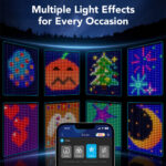 Govee RGBIC Curtain Lights displaying a colorful heart pattern on a window