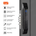 smart door lock featuring 3D face recognition, fingerprint sensor, and built-in camera.