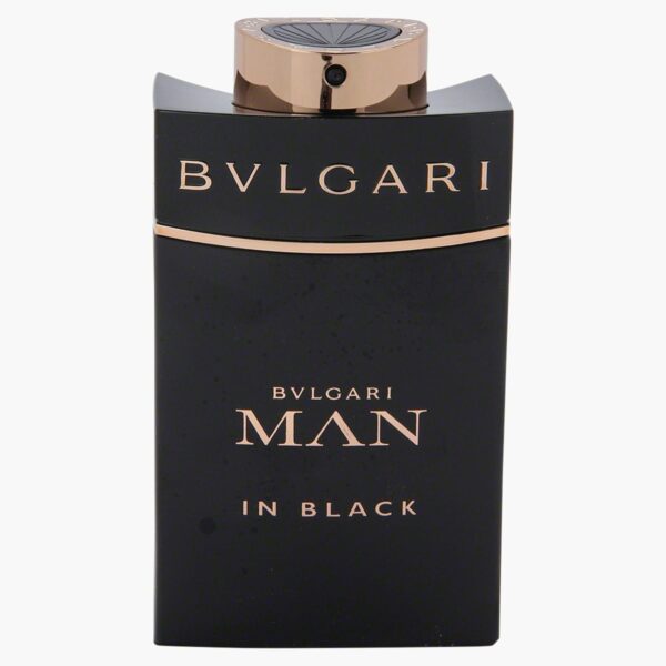 Bvlgari Man In Black 100ml matte black perfume bottle with gold accents.