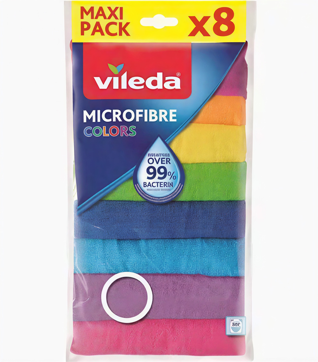 vileda-microfibre-all-purpose-cloth-8-pack-colors Stack of 8 colorful Vileda 100% microfibre all-purpose cleaning cloths