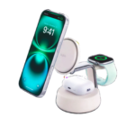 Light Beige Belkin UltraCharge Pro 3-in-1 Magnetic Charging Dock with Chrome finish