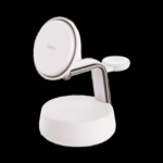 Light Beige Belkin UltraCharge Pro 3-in-1 Magnetic Charging Dock with Chrome finish