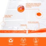 A large transparent vacuum storage bag containing several thick winter blankets being compressed to a flat profile.