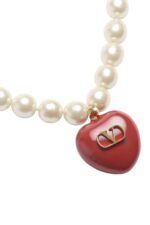 Valentino Garavani Coeur Royal Necklace Metal Enamel Pearls Red