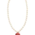 Valentino Garavani Coeur Royal Necklace Metal Enamel Pearls Red