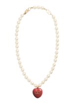 Valentino Garavani Coeur Royal Necklace Metal Enamel Pearls Red