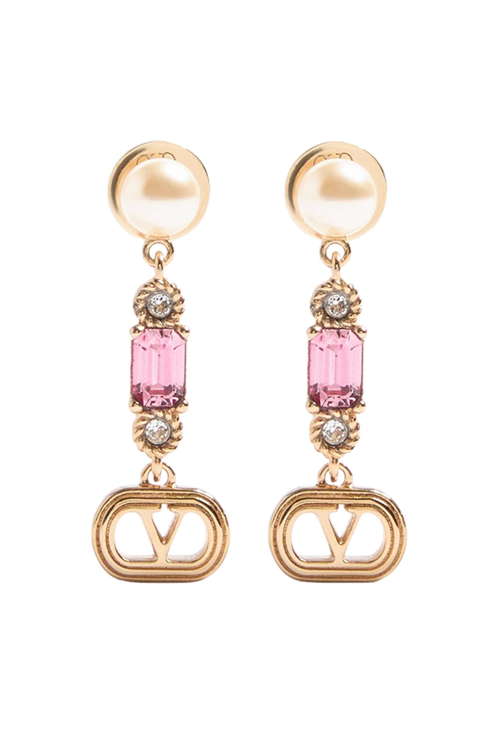 أقراط فالنتينو غارافاني البيضاوية من الذهب واللؤلؤ وكريستالات سواروفسكي® Valentino Garavani Ovalette Earrings Gold Pearl Swarovski® Crystals