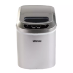 Wansa 12kg silver countertop ice maker with open lid showing fresh ice cubes