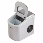 Wansa 12kg silver countertop ice maker with open lid showing fresh ice cubes