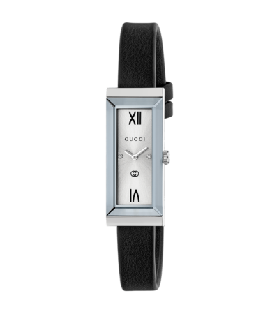 Gucci G-Frame Watch YA127515 Silver Dial Black Leather Strap Women’s Watch