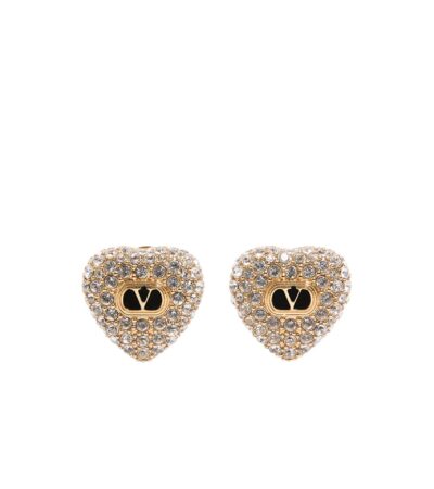 Valentino Garavani Crystal Heart VLogo Clip-On Earrings Multi Colour