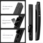 Smart Lock with Face ID camera and video intercom screen on a black door