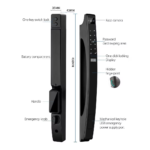 Smart Lock with Face ID camera and video intercom screen on a black door