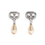 Valentino Garavani Teardrop Pearl Ovalette Earrings Silver