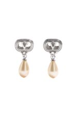 Valentino Garavani Teardrop Pearl Ovalette Earrings Silver