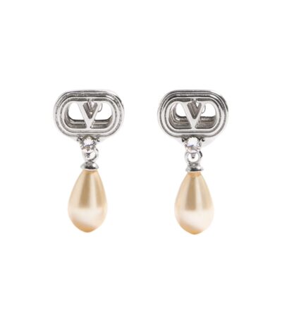 Valentino Garavani Teardrop Pearl Ovalette Earrings Silver