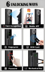 S09 Smart Lock with dual cameras and digital display on a modern door