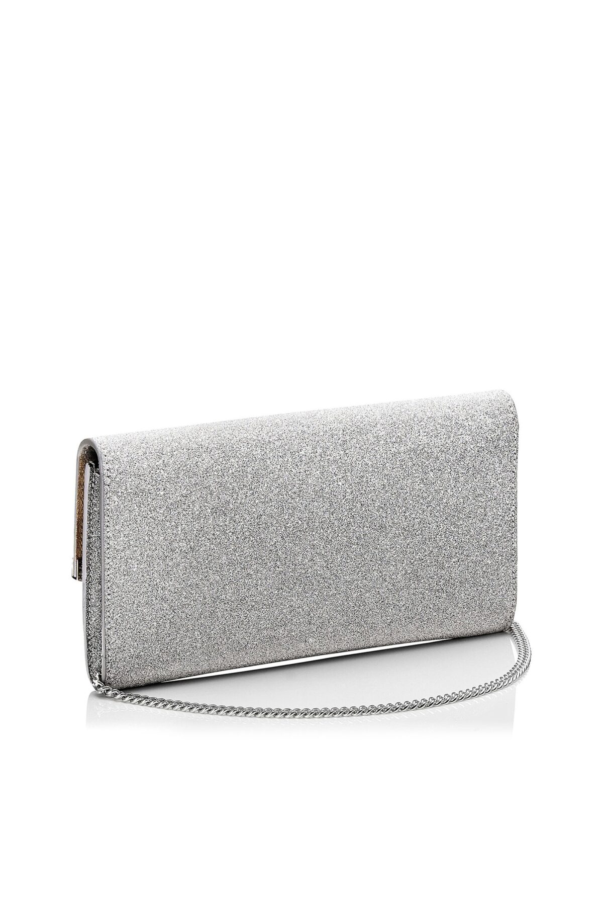 Jimmy Choo Emmie glitter leather clutch bag with detachable crossbody chain