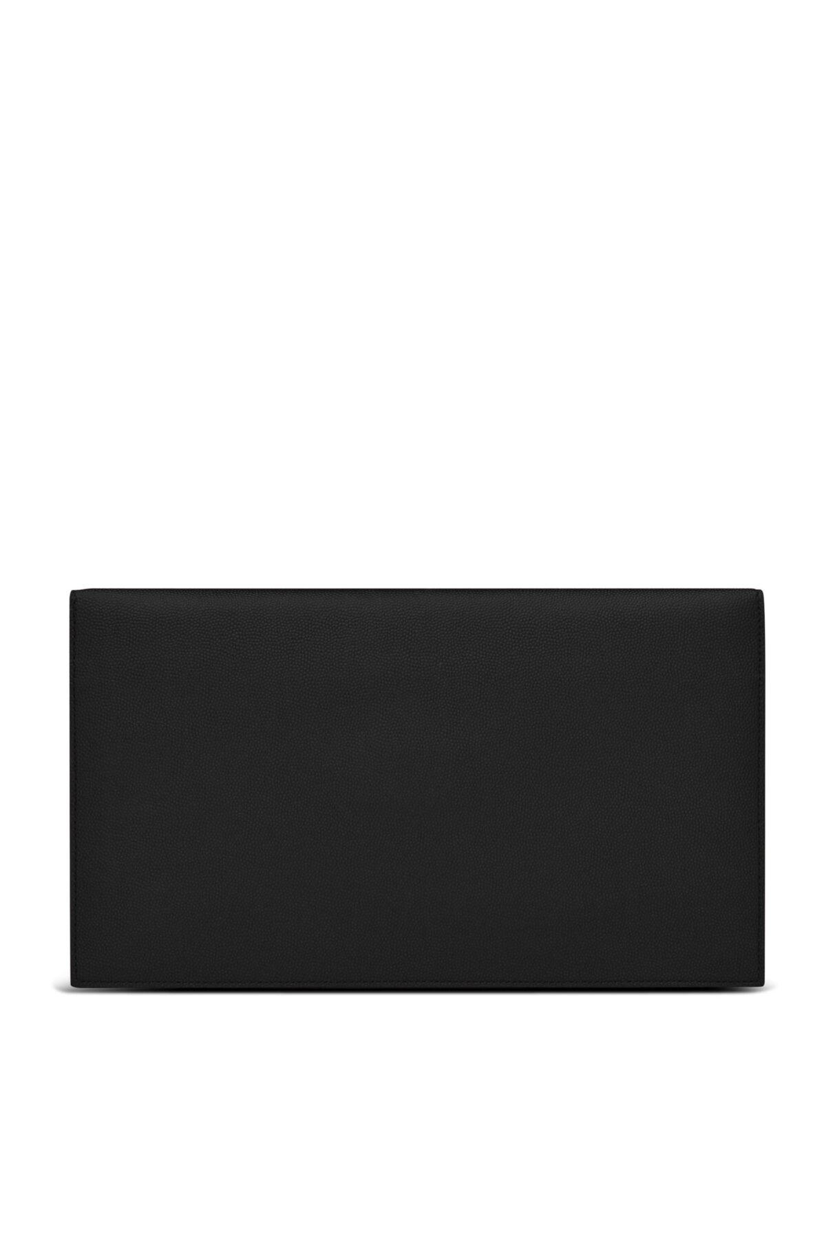 Front view of Saint Laurent Uptown Pouch in black grained leather with gold YSL logo