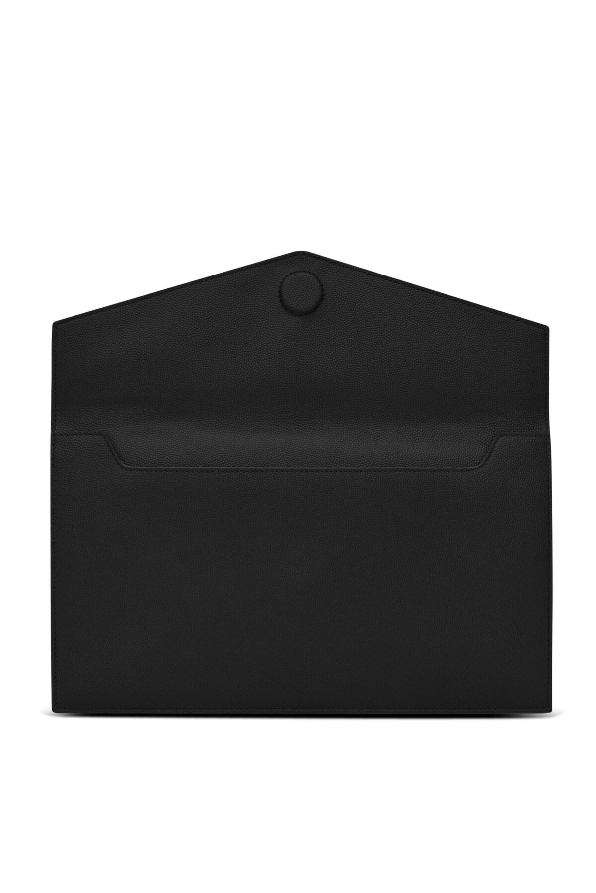 Front view of Saint Laurent Uptown Pouch in black grained leather with gold YSL logo